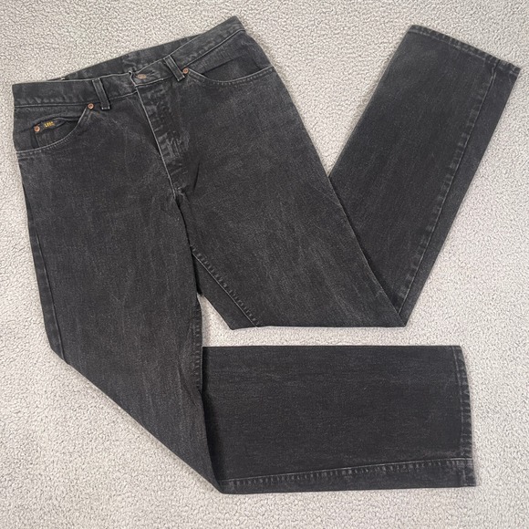 Vintage Lee Jeans Mens 34x34 Black Denim Straight‎ Union USA Made Riders Western - Picture 1 of 12